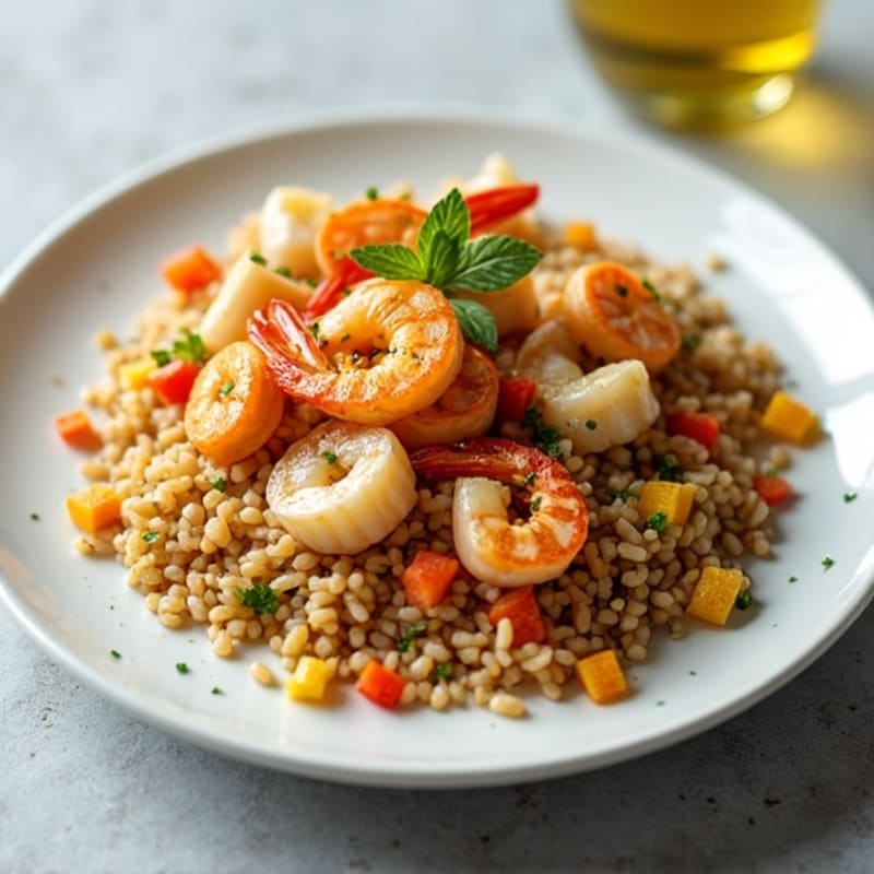 Fresh Seafood with Savory Saffron Rice and Crispy Vegetables