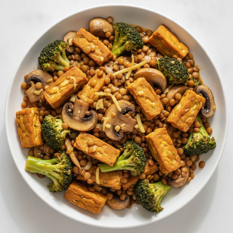 Lentil and Mushroom Protein Stir-Fry with Broccoli