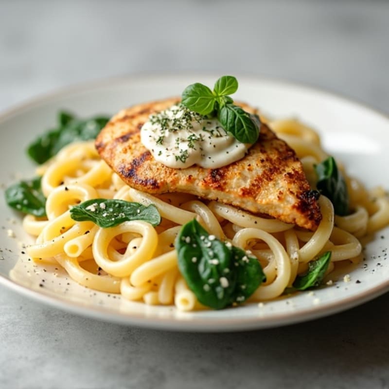 Healthy Creamy Chicken Alfredo Pasta with Fresh Spinach