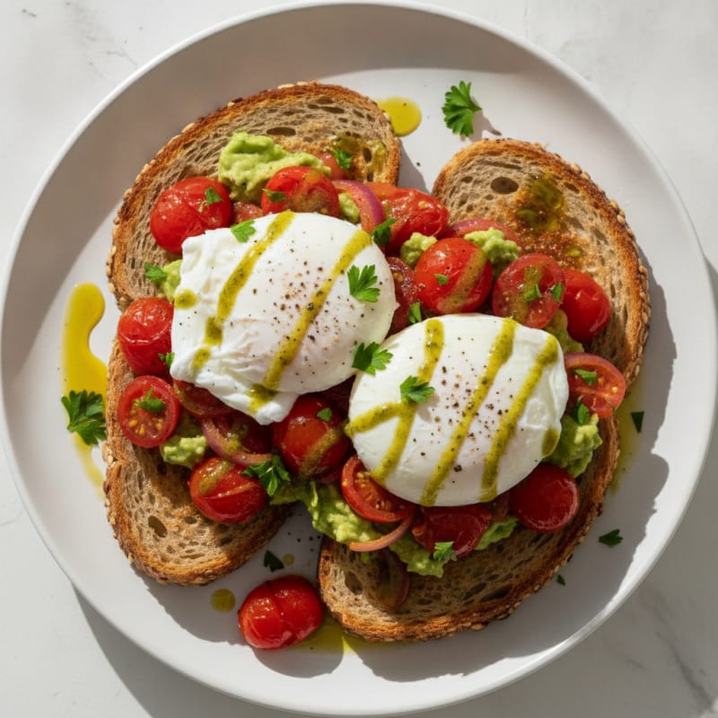 Poached Eggs with Herbed Tomatoes on Toast