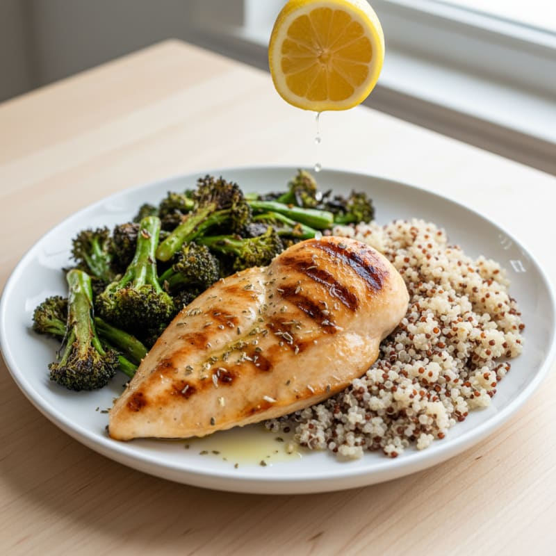 Grilled Chicken Breast with Quinoa and Roasted Broccoli