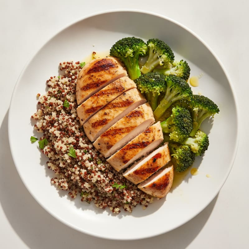Grilled Chicken Breast with Quinoa and Steamed Broccoli