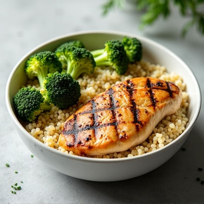 Grilled Chicken and Quinoa Bowl with Roasted Broccoli