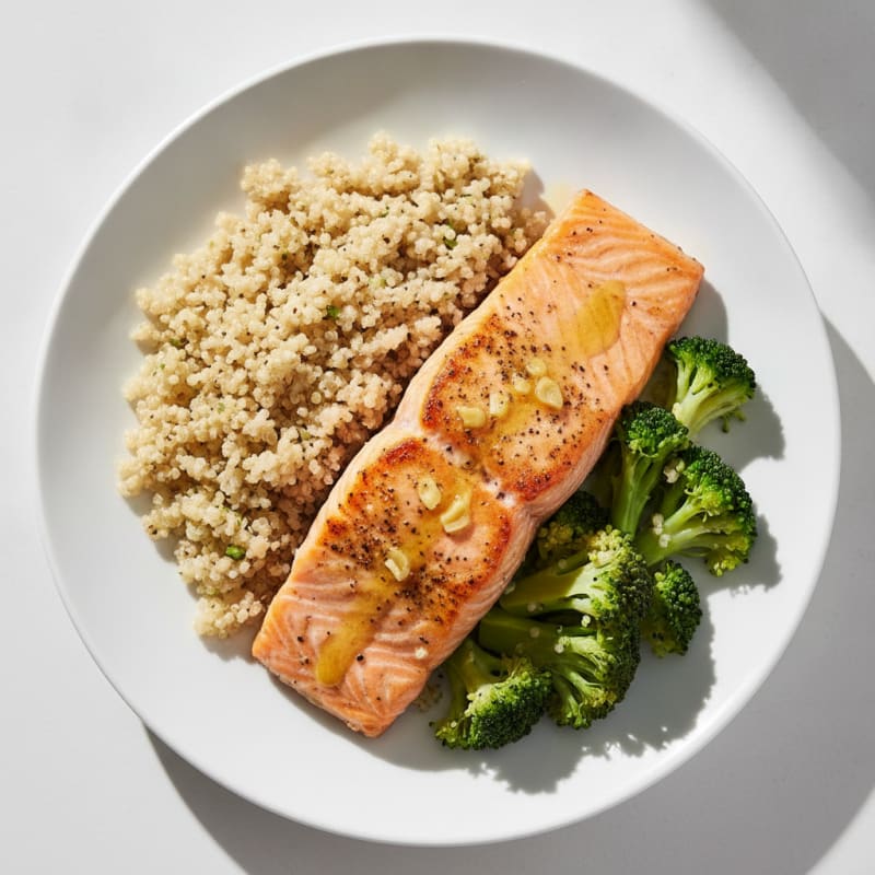 Oven-Baked Salmon with Steamed Broccoli and Quinoa