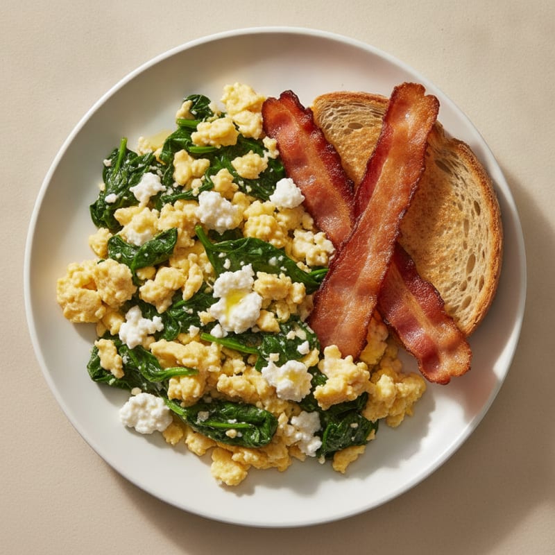 Cottage Cheese Scramble with Spinach and Turkey Bacon