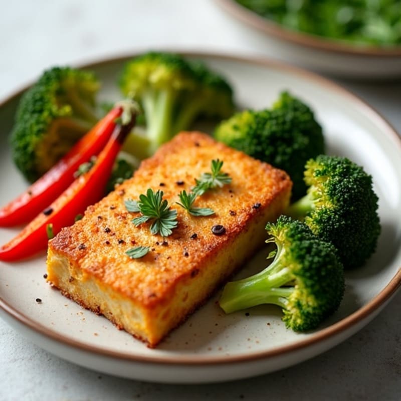 Crispy Baked Tofu with Roasted Broccoli and Bell Peppers