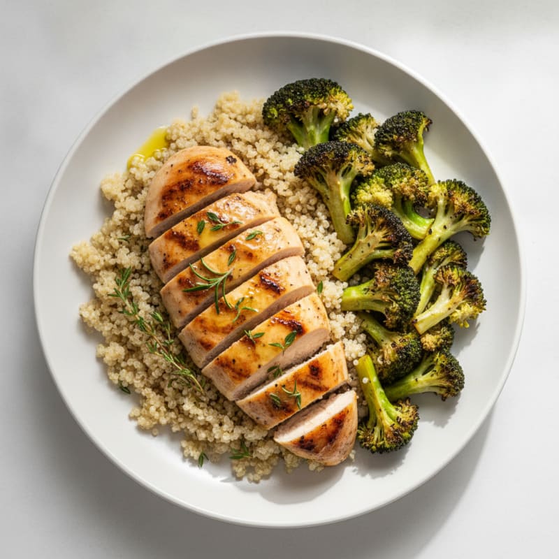 Grilled Chicken Breast with Roasted Broccoli and Quinoa