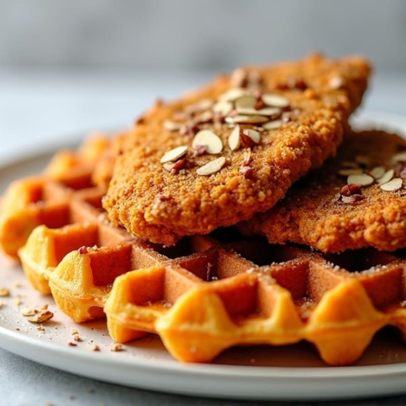 Crispy Almond-Crusted Chicken with Sweet Potato Waffles