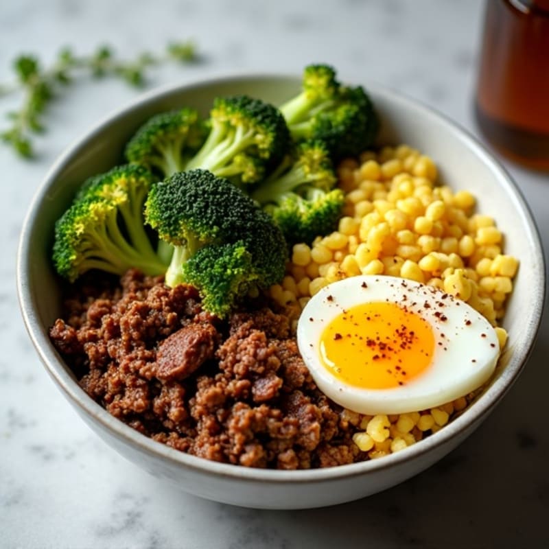 Spiced Ground Beef and Crispy Broccoli Bowl
