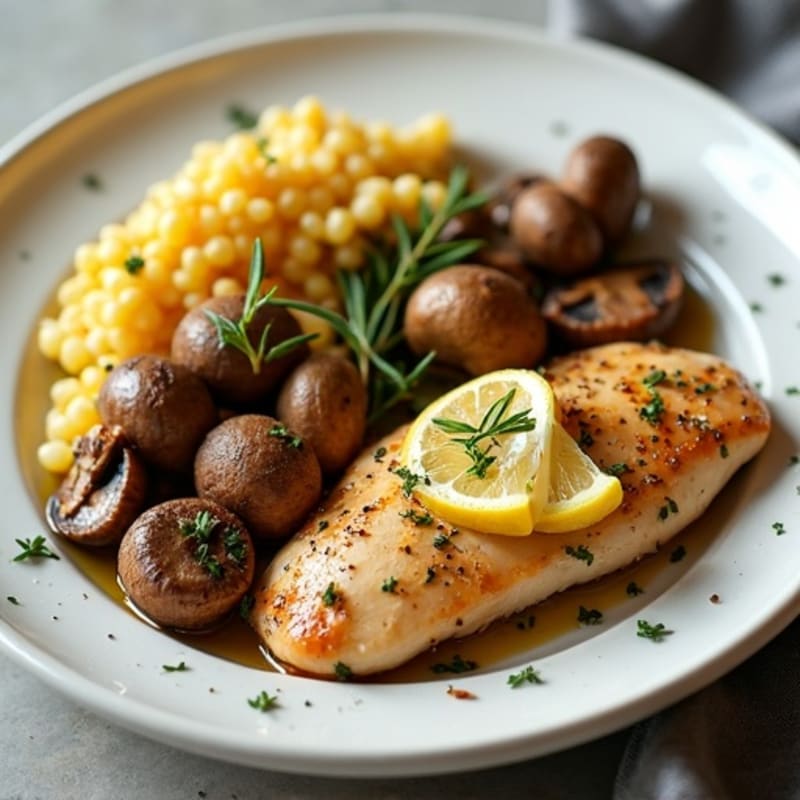 Sheet Pan Lemon Herb Chicken with Roasted Garlic Butter Mushrooms