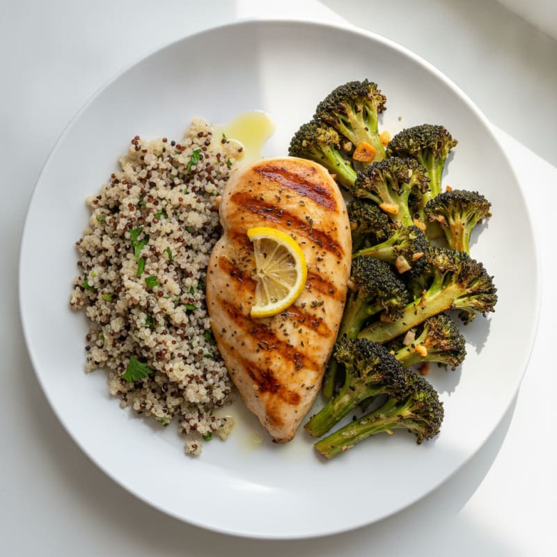 Grilled Chicken Breast with Roasted Broccoli and Quinoa