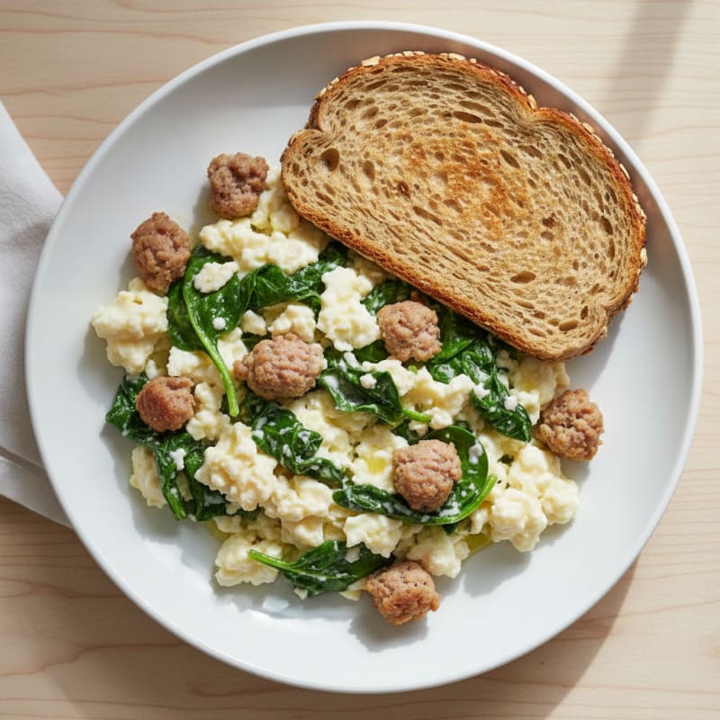 Egg White Scramble with Spinach and Turkey Sausage
