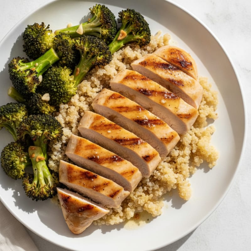 Grilled Chicken Breast with Quinoa and Roasted Broccoli