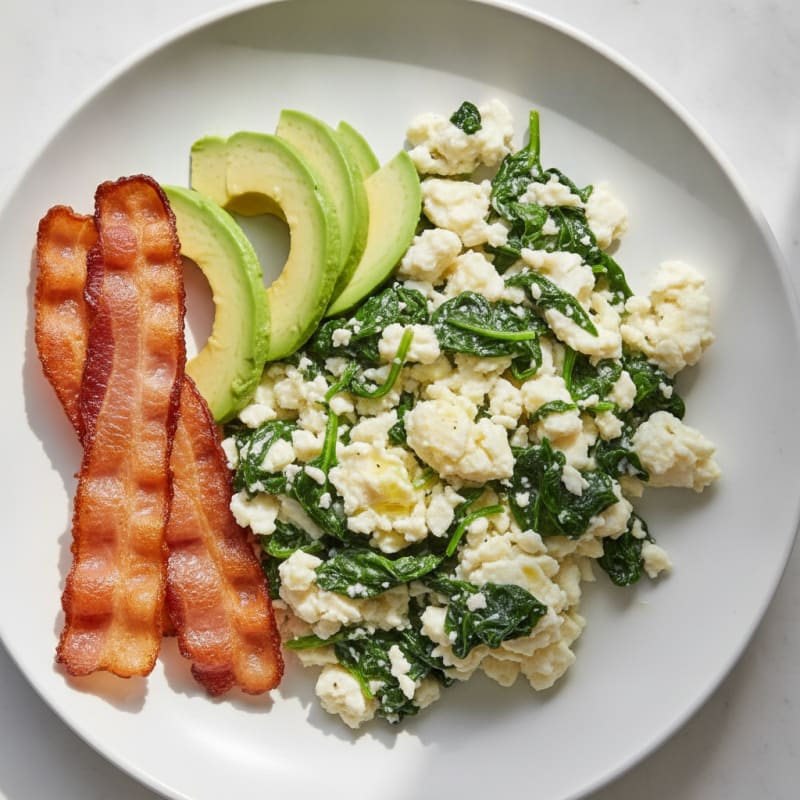 Egg White and Spinach Scramble with Turkey Bacon