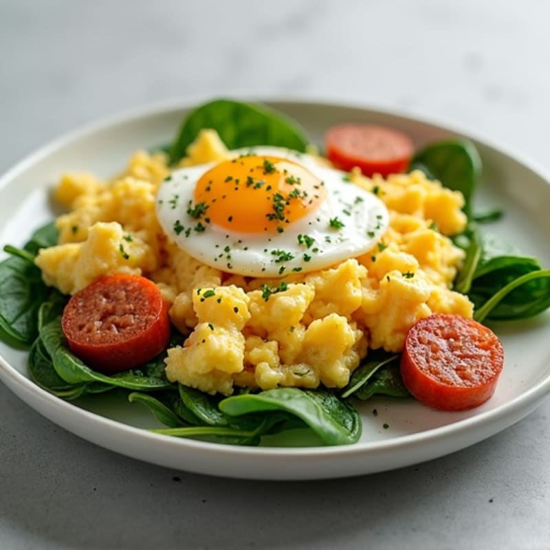 Cottage Cheese Scramble with Turkey Sausage and Spinach