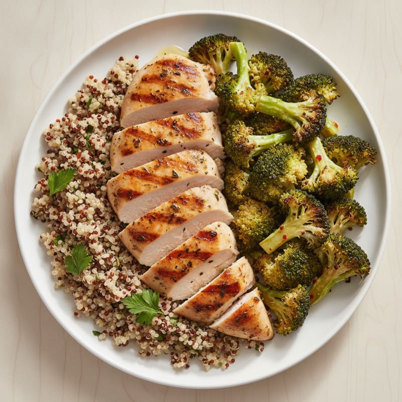 Grilled Chicken Breast with Quinoa and Roasted Broccoli