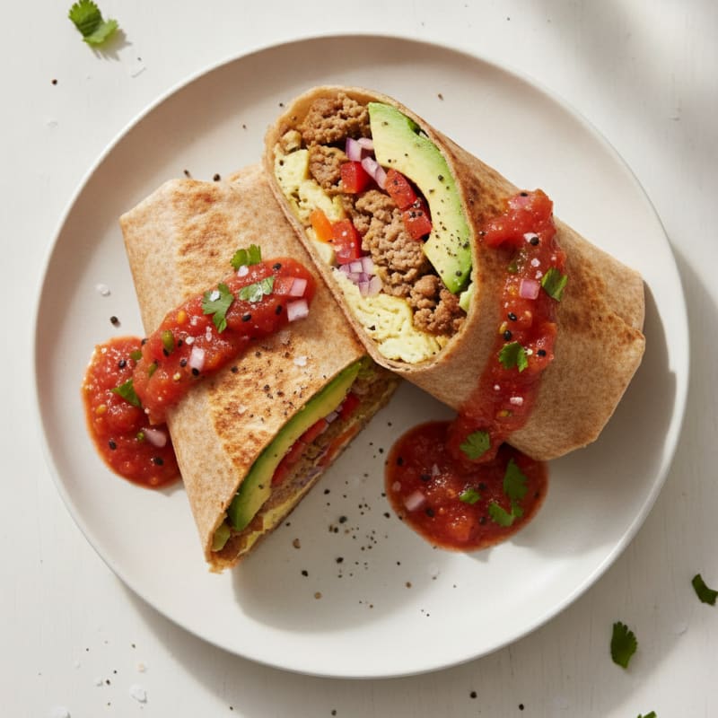Hearty Sausage Breakfast Burrito with Salsa