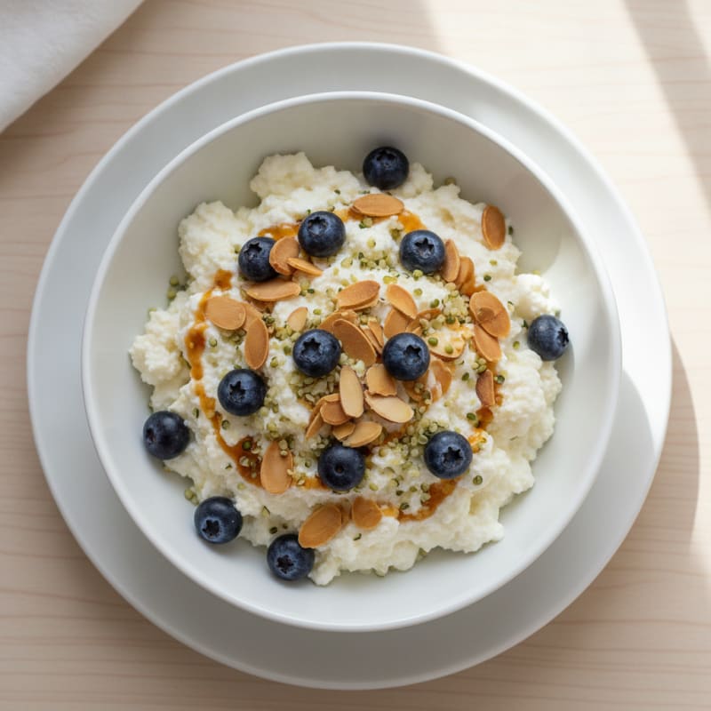 Creamy Quark and Egg White Bowl with Almonds and Berries