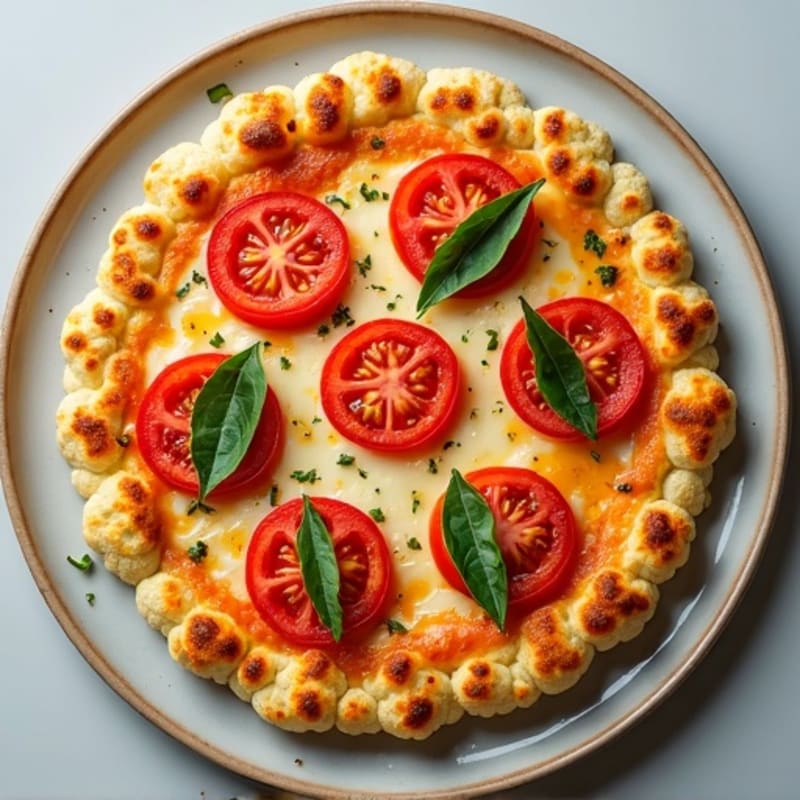 Crispy Cauliflower Crust Pizza with Fresh Tomato and Basil