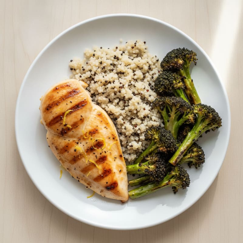 Grilled Lemon Pepper Chicken with Quinoa and Roasted Broccoli