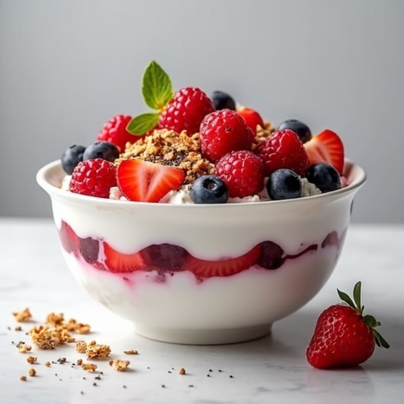 Creamy Greek Yogurt Bowl with Fresh Berries and Crunchy Granola