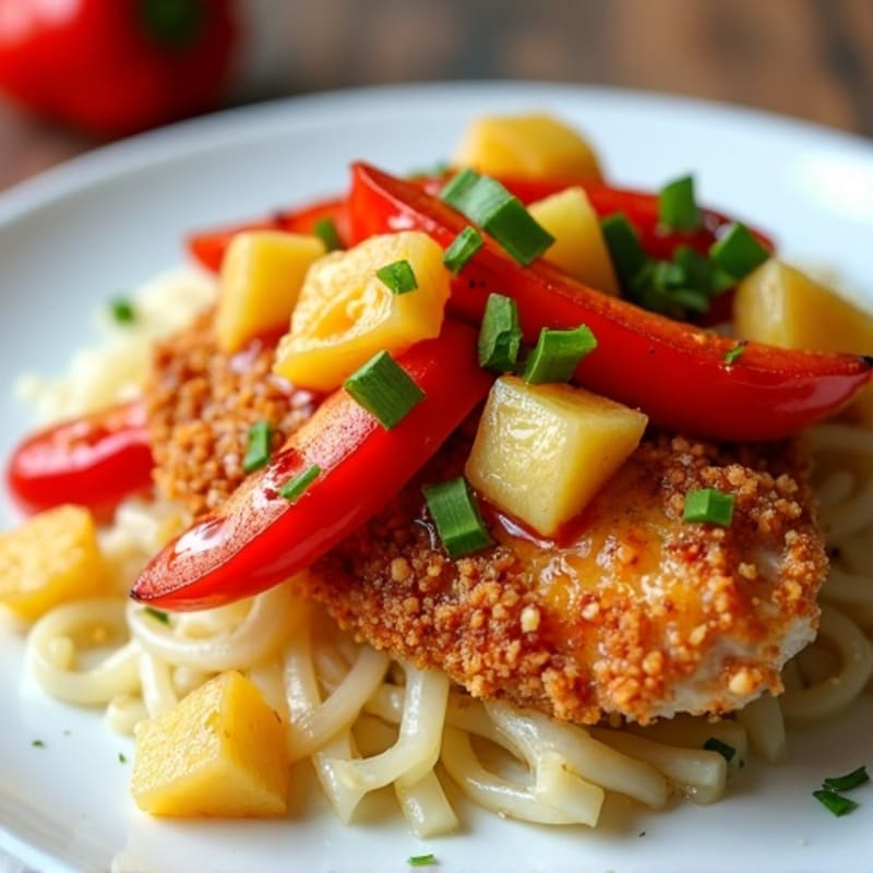Crispy Baked Sweet and Sour Chicken with Roasted Bell Peppers and Pineapple