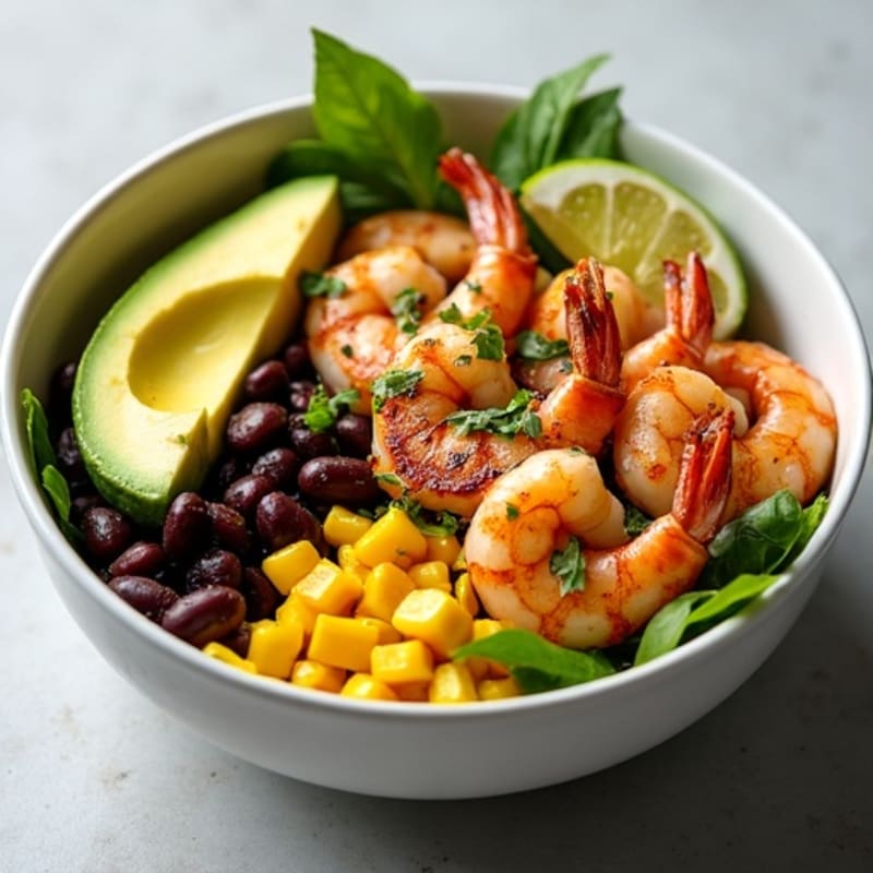 Roasted Chicken and Shrimp Bowl with Black Beans, Corn, and Creamy Avocado