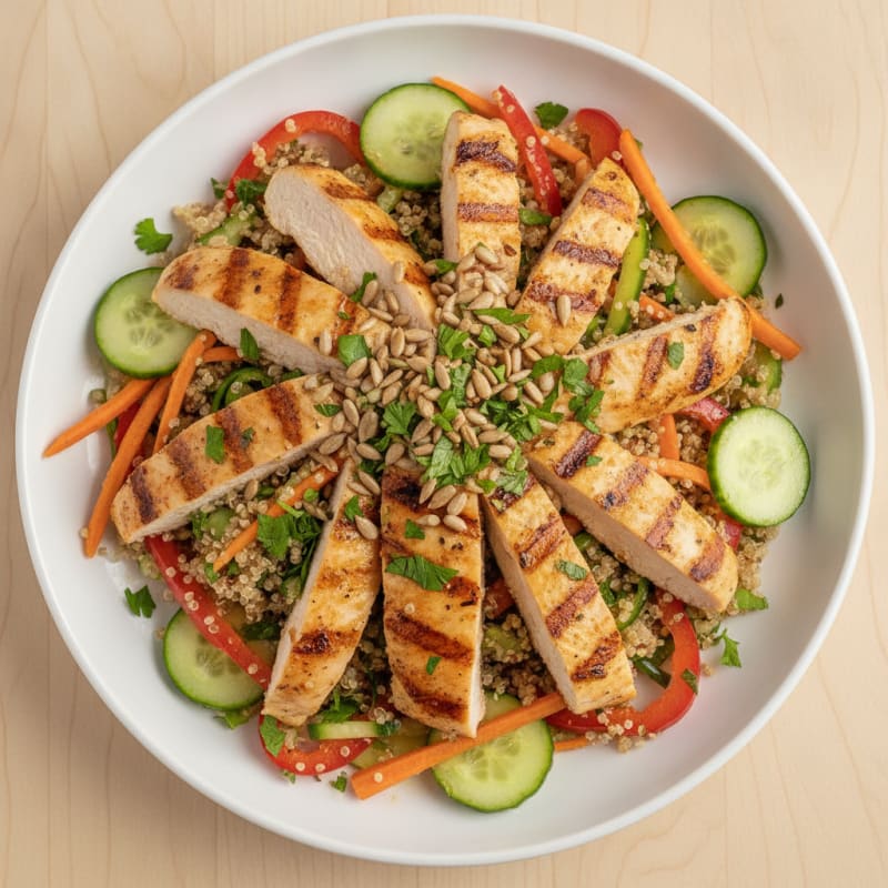 Grilled Chicken and Quinoa Salad with Crunchy Vegetables