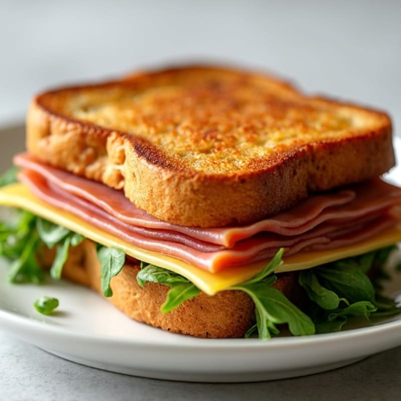 Crispy Toasted Ham and Swiss Melt with Fresh Arugula