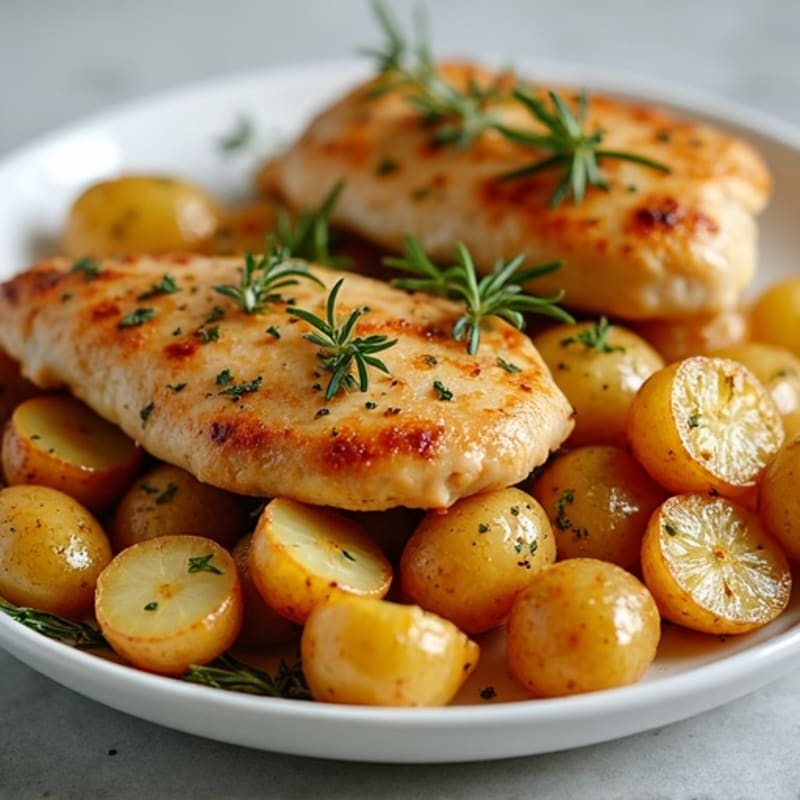 Crispy Herb Roasted Potatoes with Lemon Garlic Chicken