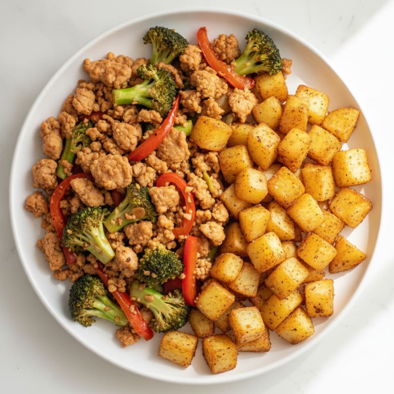 Lean Mince and Vegetable Stir-Fry with Crispy Potatoes