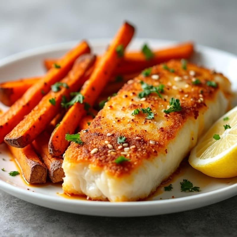Crispy Baked Cod with Roasted Sweet Potato Fries