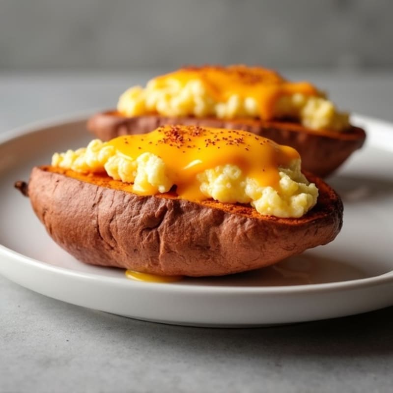 Crispy Bacon-Stuffed Sweet Potatoes with Melted Cheddar and Egg Whites