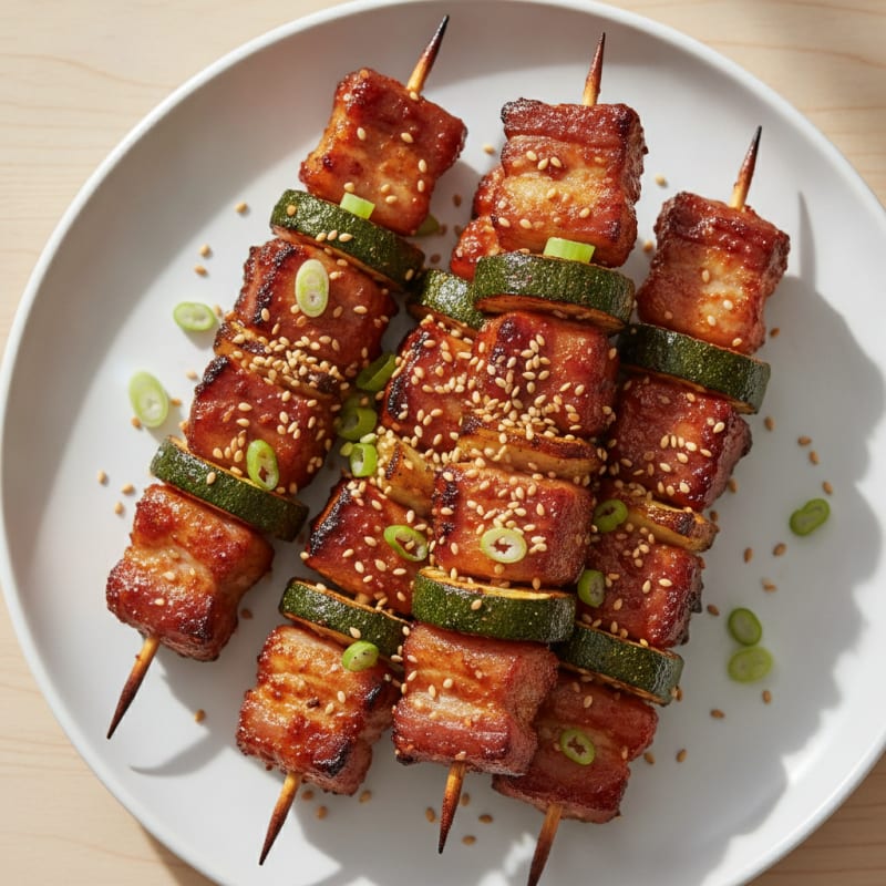 Spicy Gochujang Pork Belly Skewers