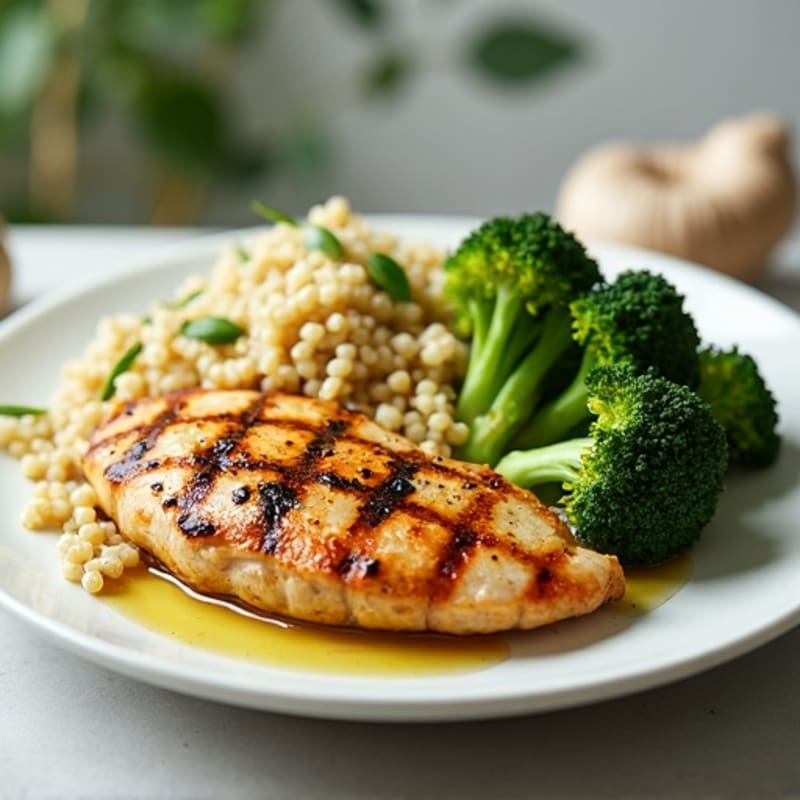 Grilled Chicken Breast with Quinoa and Roasted Broccoli