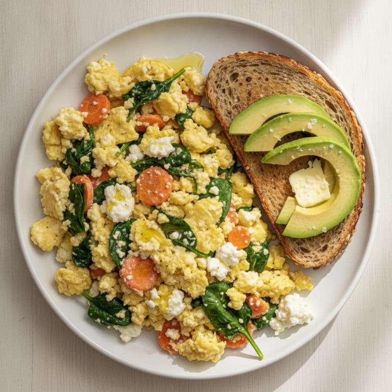 Cottage Cheese Scramble with Carrots and Spinach