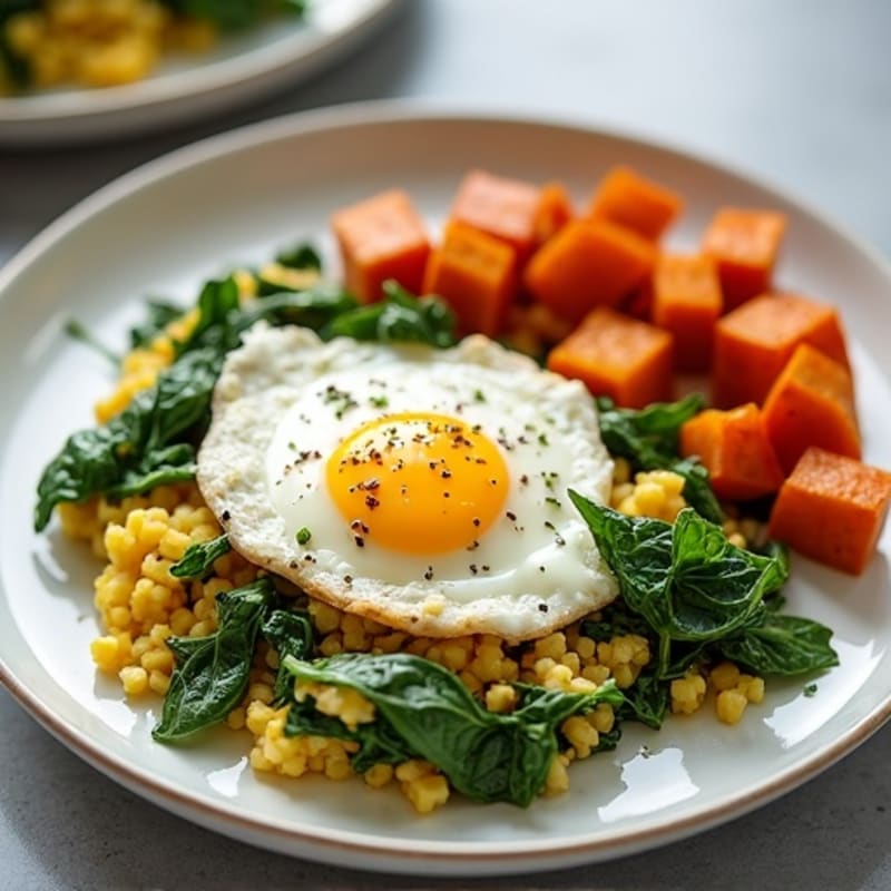 Egg White and Spinach Scramble with Roasted Sweet Potato
