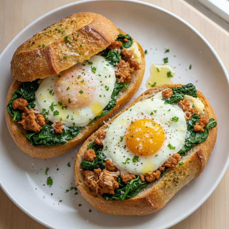 Baked Eggs in Garlic Bread Boats
