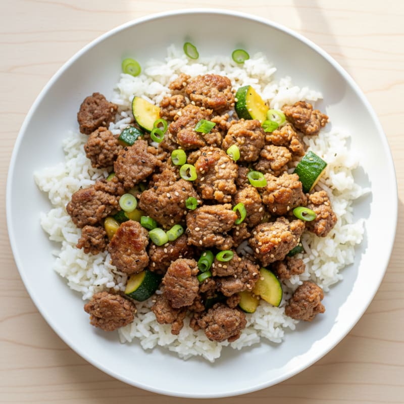 Crispy Ground Beef and Rice Bowl
