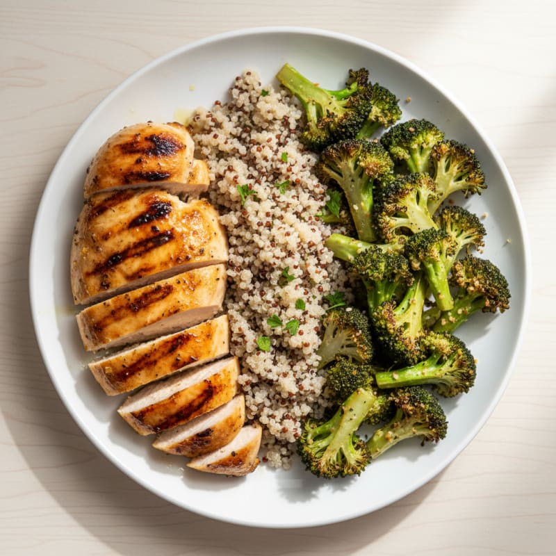Grilled Chicken Breast with Quinoa and Roasted Broccoli