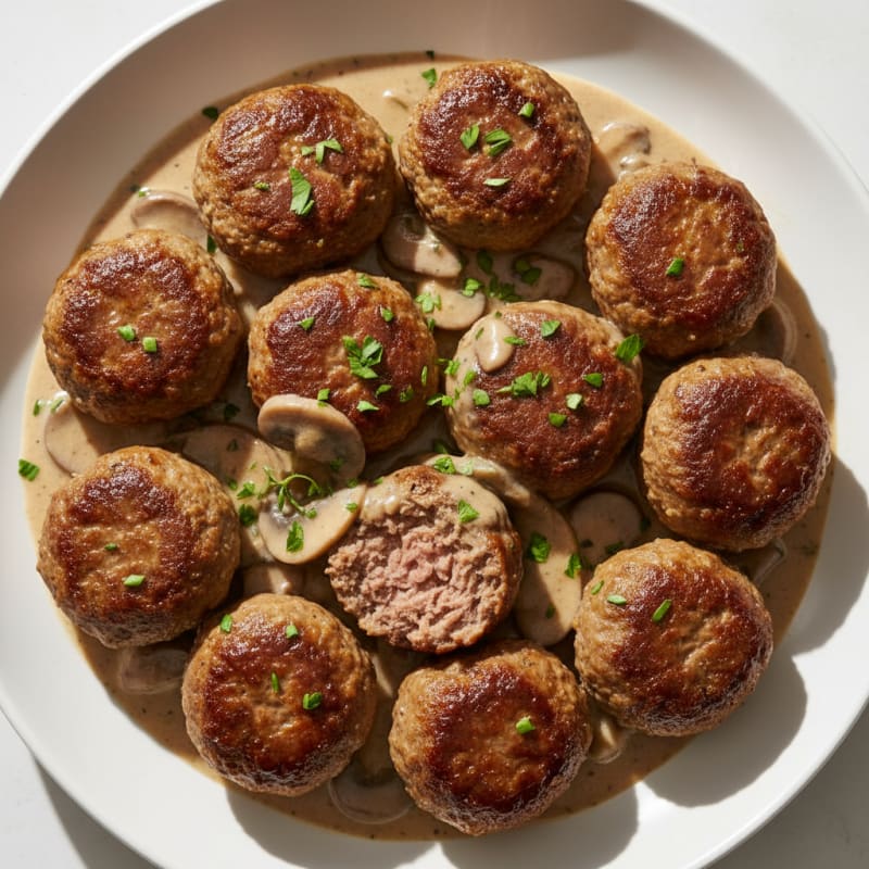 Tender Beef Meatballs with Creamy Mushroom Gravy