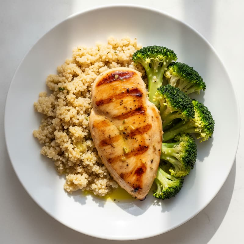 Grilled Chicken Breast with Quinoa and Steamed Broccoli