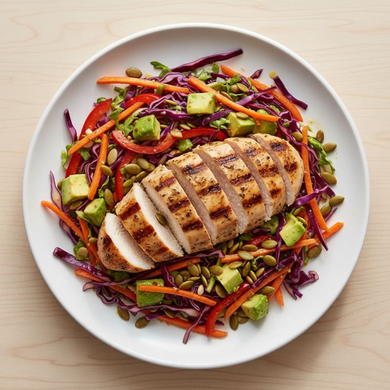 Grilled Chicken Breast with Crunchy Vegetable Slaw