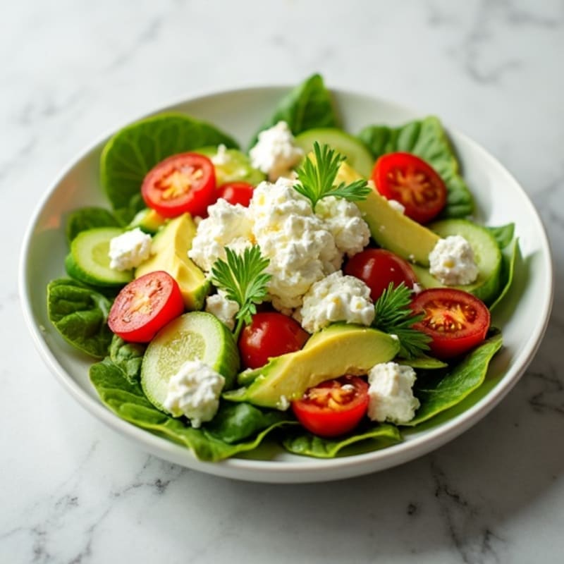 Creamy Feta Cottage Cheese and Avocado Salad with Crisp Vegetables