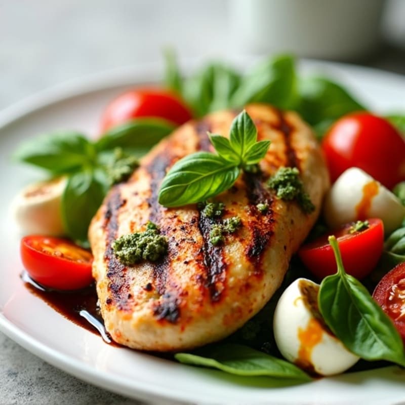 Grilled Chicken with Fresh Caprese Salad and Basil Pesto