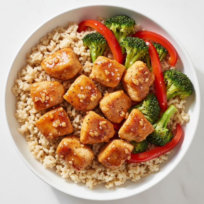 Crispy Honey-Garlic Chicken and Veggie Rice Bowl
