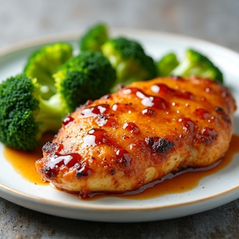 Crispy Baked Chicken with Sticky Ginger Garlic Sauce and Steamed Broccoli