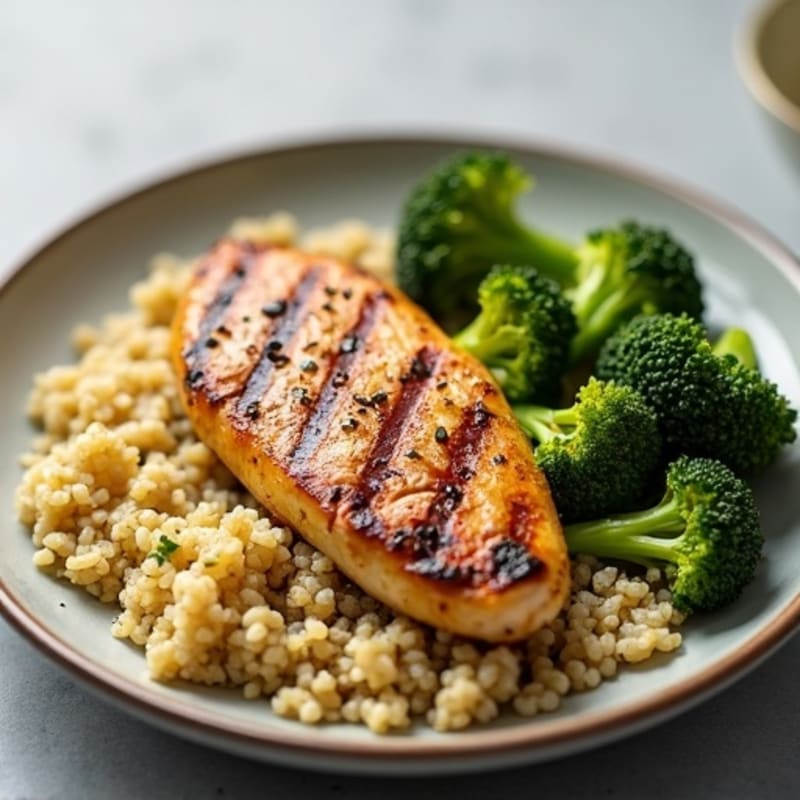Grilled Chicken Breast with Quinoa and Roasted Broccoli