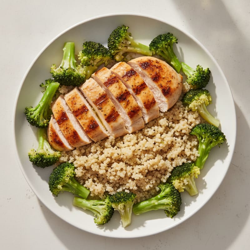 Grilled Chicken Breast with Quinoa and Steamed Broccoli