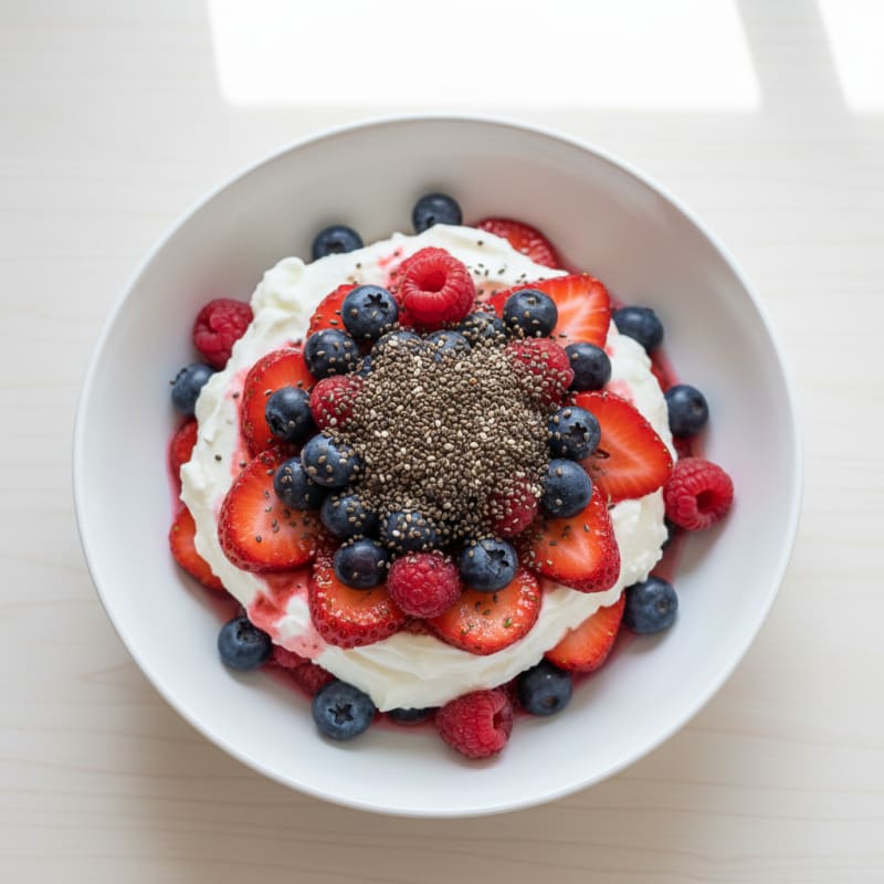 Greek Yogurt Protein Parfait with Mixed Berries and Chia Seeds